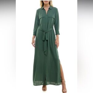 Socialite Long Sleeve Satin Maxi Shirtdress Size S